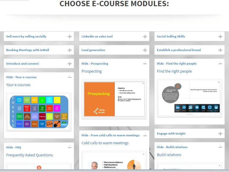 E-course modules – overview